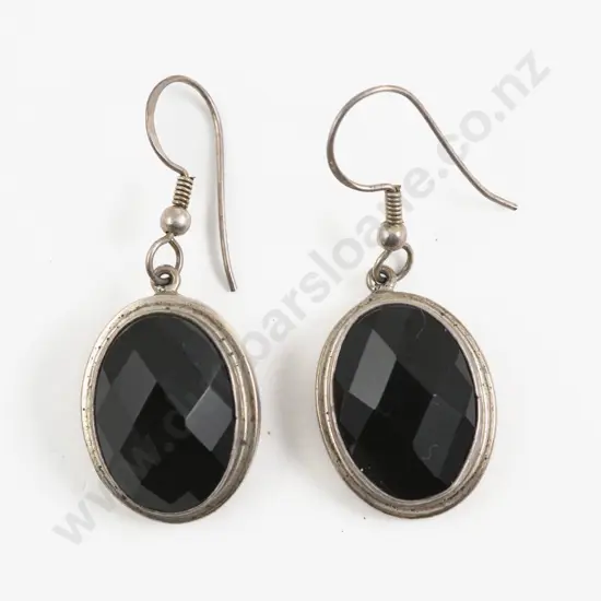 Pair S/S Black Crystal Pendant Drop Earrings