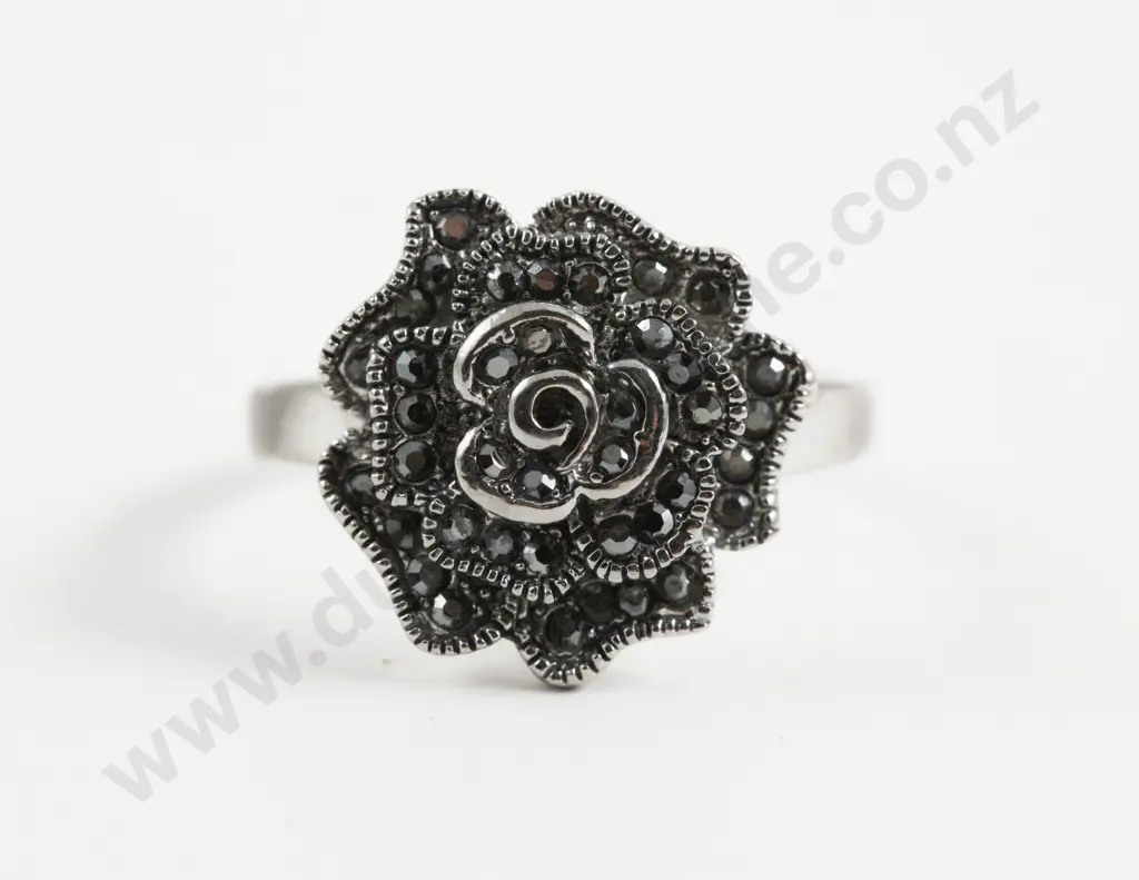 S/S and Marcasite Flower Ring Image 1++