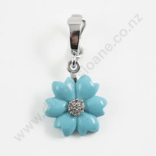 S/S Seven Stone Diamond Cluster and Turquoise Floral Pendant
