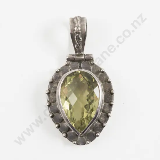 S/S Framed Single Stone Citrine Pendant