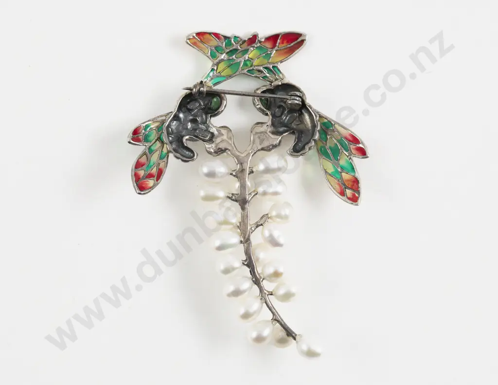 S/S 21Stone Fresh Water Pearl and Enamel Dragonflies Brooch Image 1++