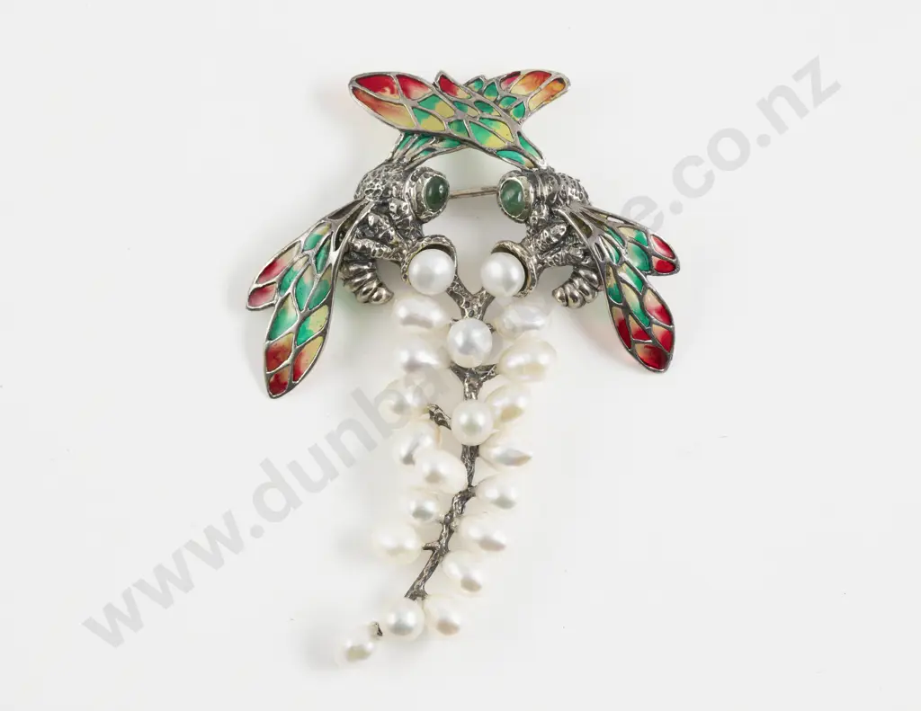 S/S 21Stone Fresh Water Pearl and Enamel Dragonflies Brooch Image 1++