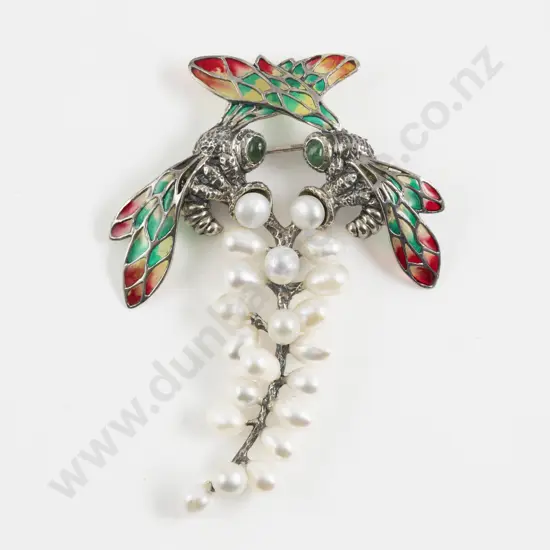 S/S 21Stone Fresh Water Pearl and Enamel Dragonflies Brooch