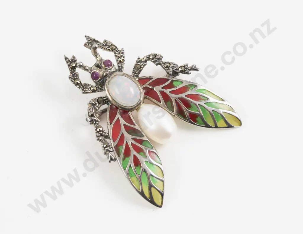 S/S and Marcasite Enamel Moth Brooch Image 1++
