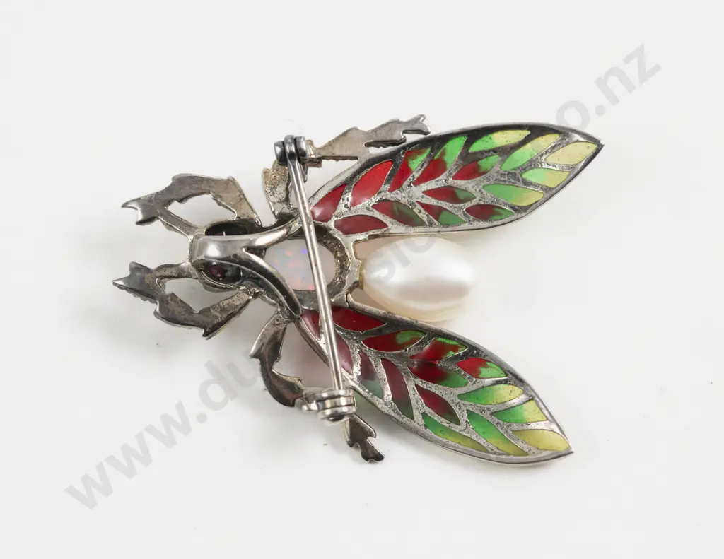 S/S and Marcasite Enamel Moth Brooch Image 1++