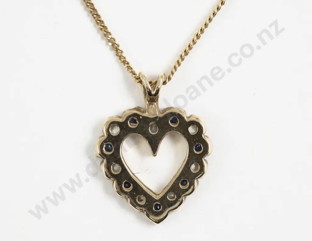 9ct 14Stone Sapphire and Cubic Zirconia Heart Pendant Image 1++