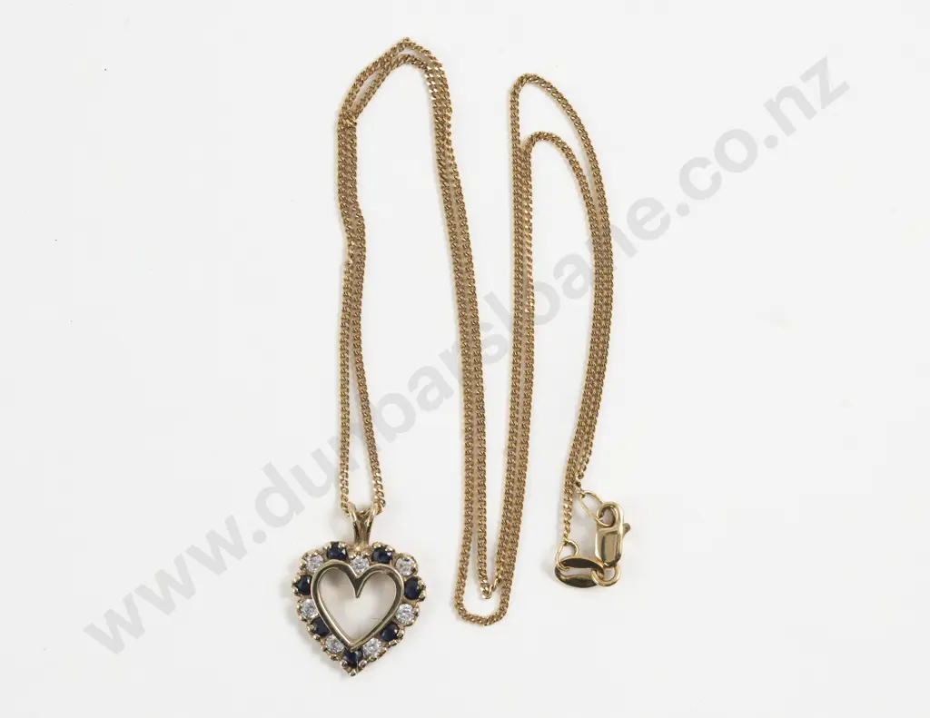 9ct 14Stone Sapphire and Cubic Zirconia Heart Pendant Image 1++