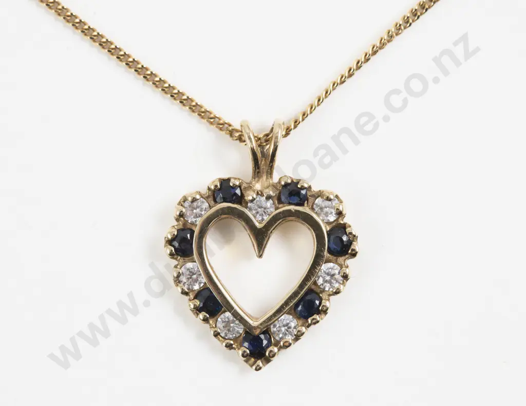 9ct 14Stone Sapphire and Cubic Zirconia Heart Pendant Image 1++