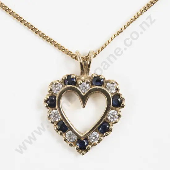 9ct 14Stone Sapphire and Cubic Zirconia Heart Pendant