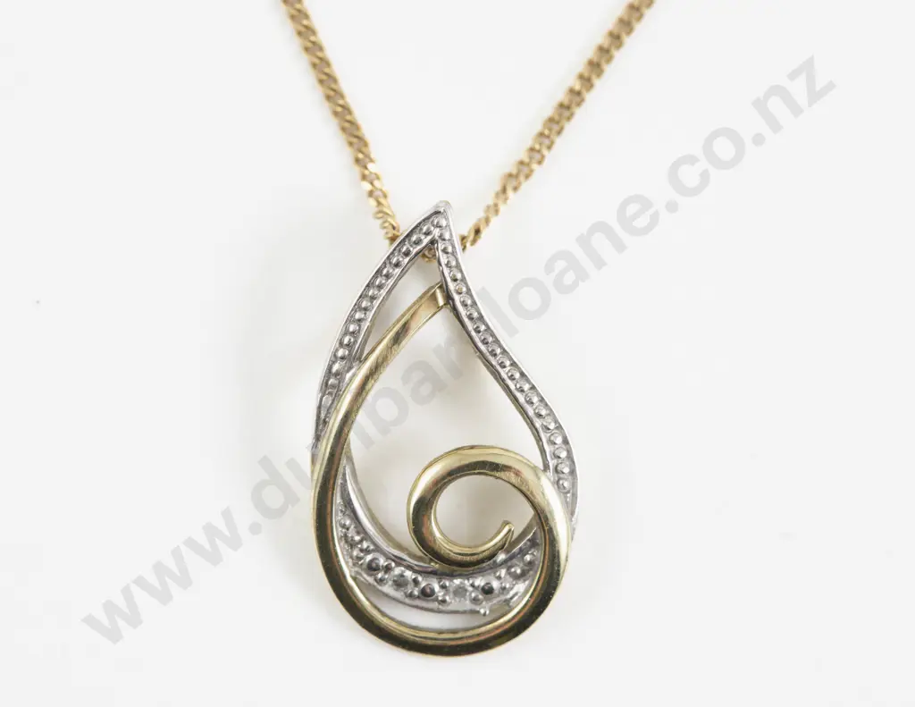 9ct White and Yellow Gold Tear Drop Pendant Image 1++