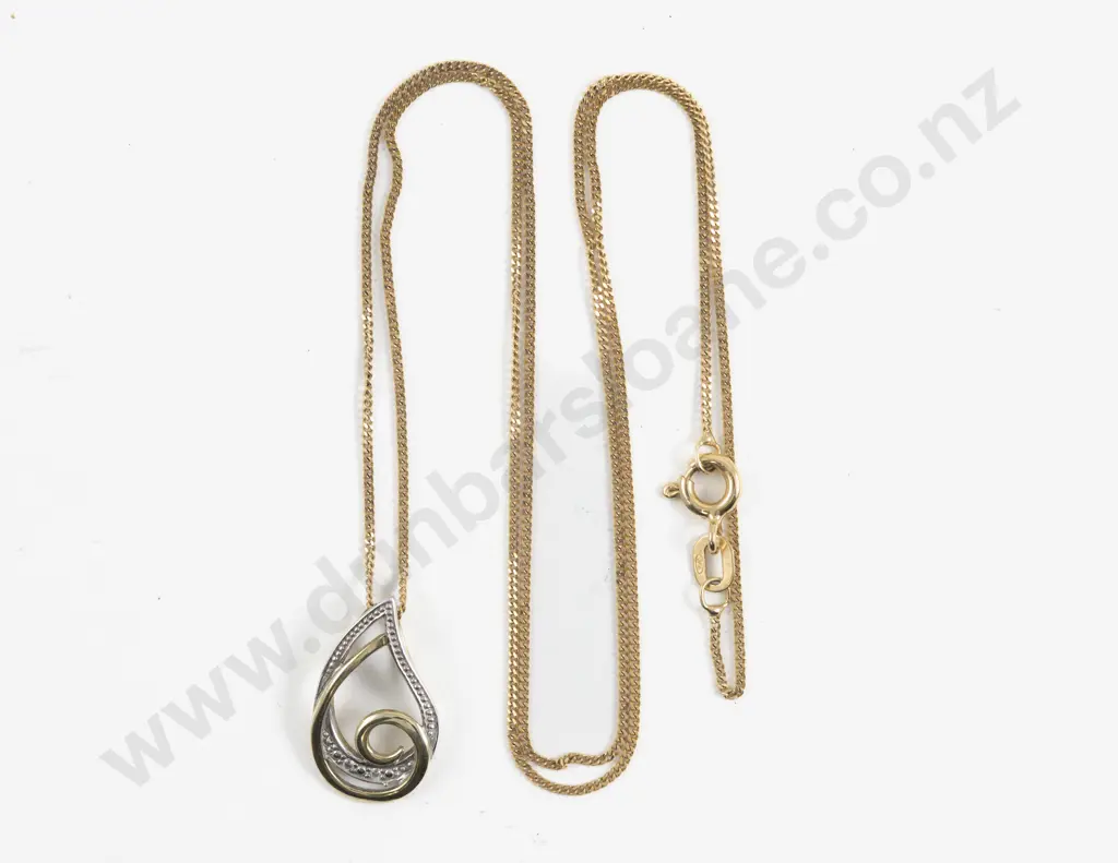 9ct White and Yellow Gold Tear Drop Pendant Image 1++