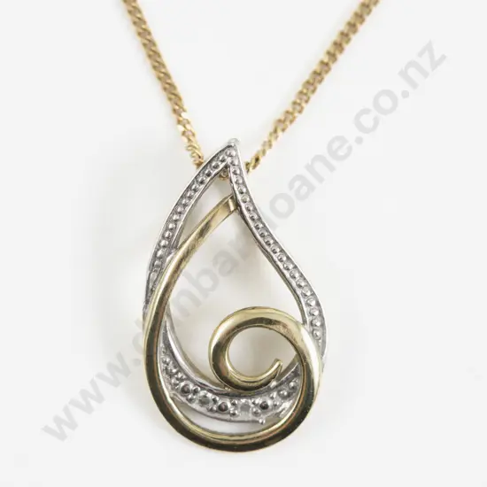 9ct White and Yellow Gold Tear Drop Pendant