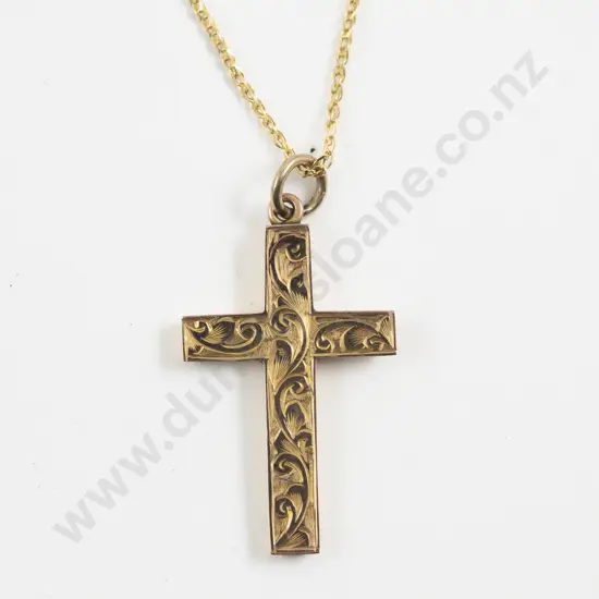 9ct Engraved Cross Pendant on 14ct Neck Chain