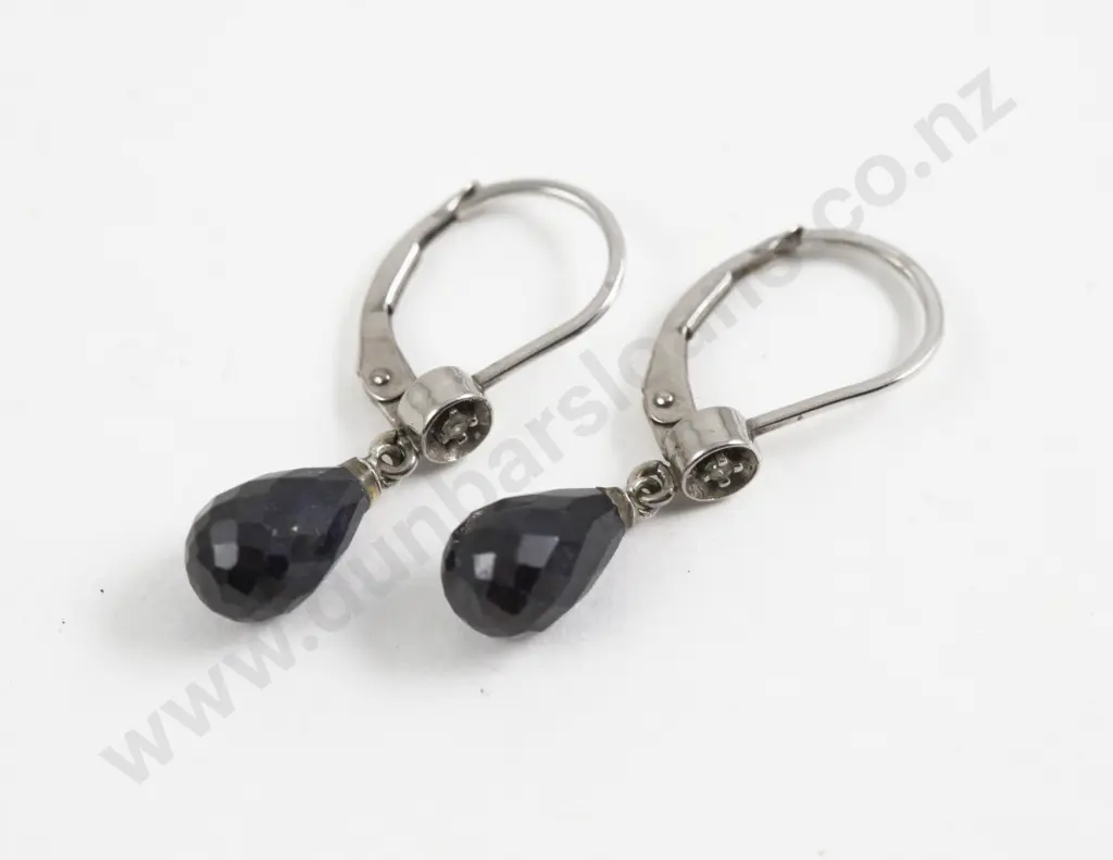 Pair 9ct White Gold Diamond and Sapphire Pendant Drop Earrings Image 1++
