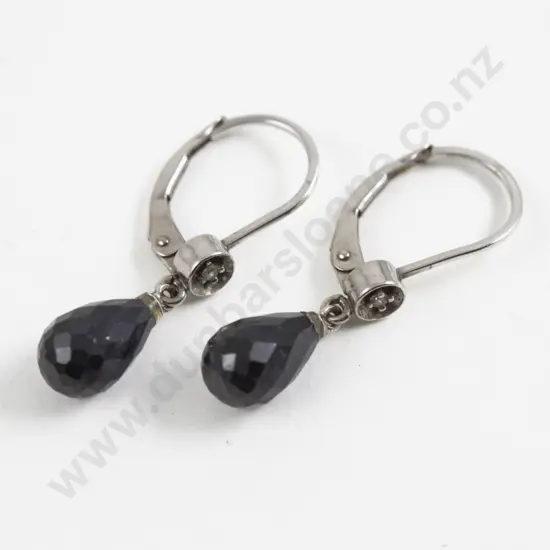 Pair 9ct White Gold Diamond and Sapphire Pendant Drop Earrings