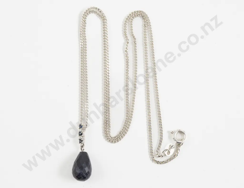 9ct White Gold Five Stone Diamond and Sapphire Pendant Image 1++