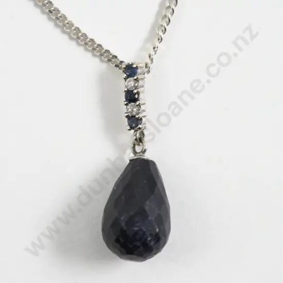 9ct White Gold Five Stone Diamond and Sapphire Pendant