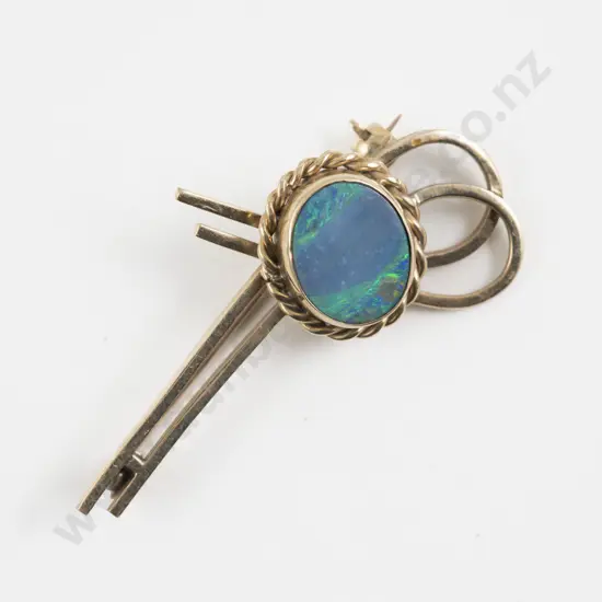 9ct Single Opal Doublet Fancy Bar Brooch