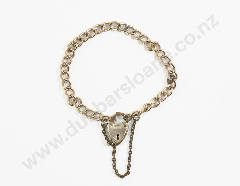 Silver Gilt Curb Link Bracelet with Heart Padlock Clasp Image 1++