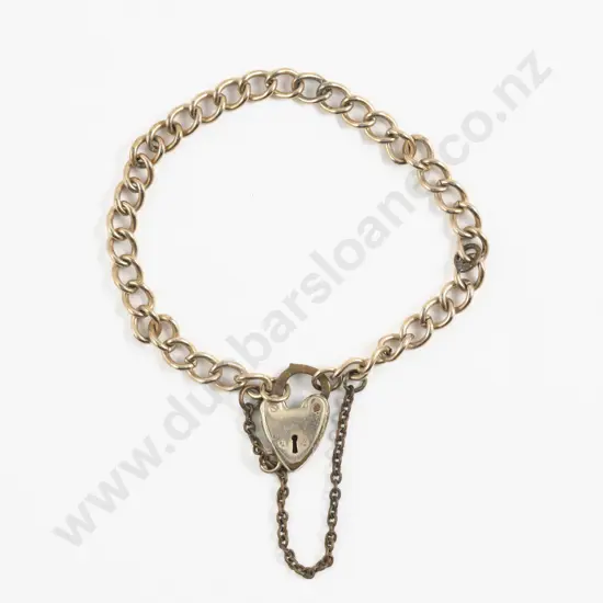 Silver Gilt Curb Link Bracelet with Heart Padlock Clasp