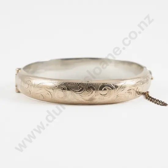 9ct on S/S Half Engraved Hinged Snap Bangle
