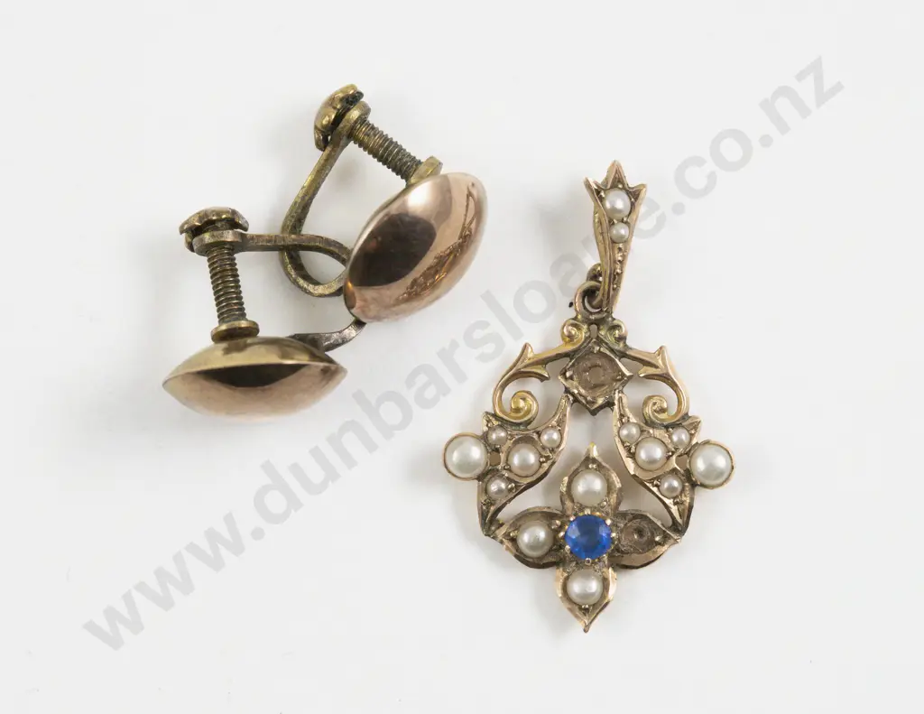 Edwardian 9ct Seed Pearl and Topaz Pendant Image 1++