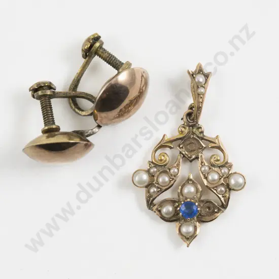 Edwardian 9ct Seed Pearl and Topaz Pendant