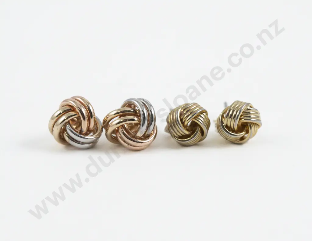 Two Pairs 14ct Tri Colour Knot Stud Earrings Image 1++