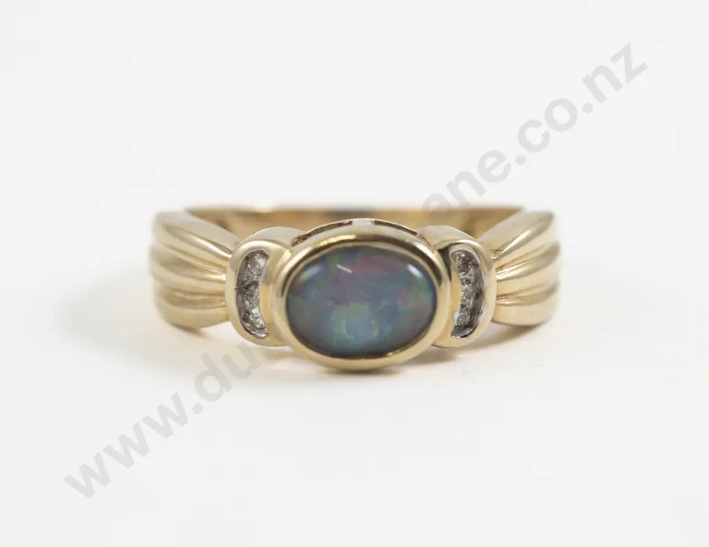 10ct Seven Stone Opal and Diamond Band Ring Image 1++