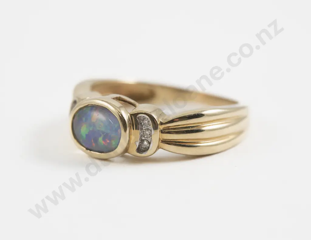 10ct Seven Stone Opal and Diamond Band Ring Image 1++