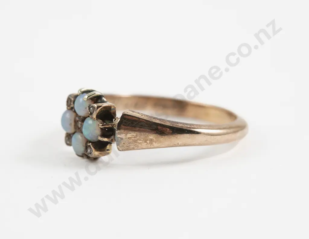 9ct Nine Stone Opal and Diamond Floret Cluster Ring Image 1++