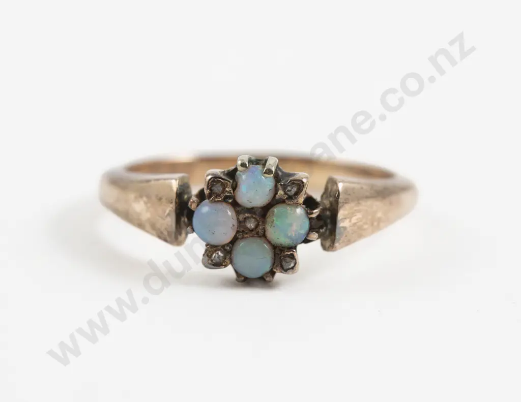 9ct Nine Stone Opal and Diamond Floret Cluster Ring Image 1++