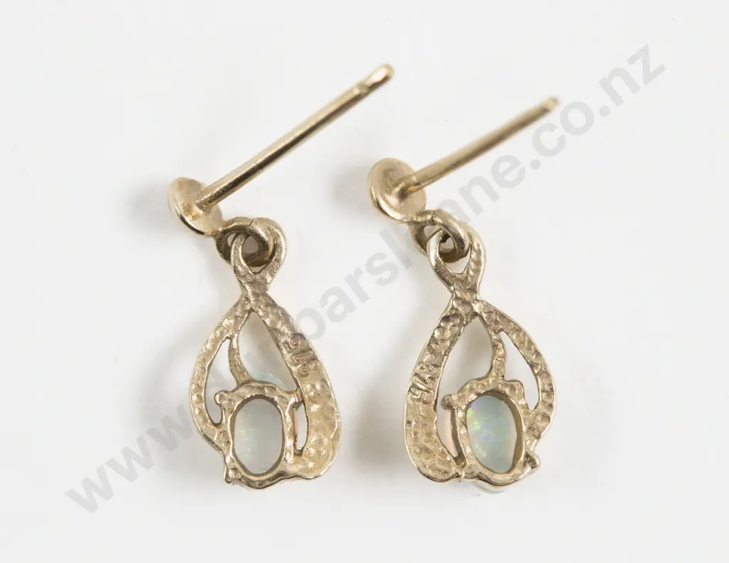 Pair 9ct Single Opal Pendant Drop Earrings Image 1++