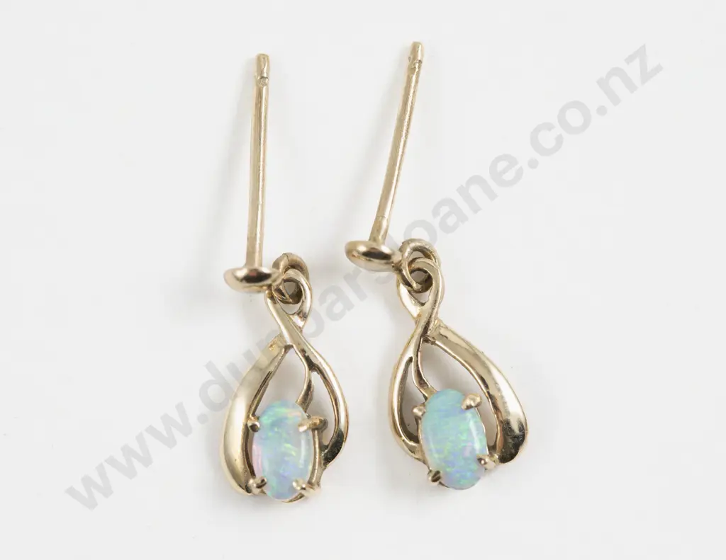 Pair 9ct Single Opal Pendant Drop Earrings Image 1++