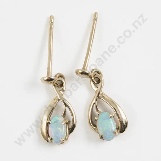 Pair 9ct Single Opal Pendant Drop Earrings