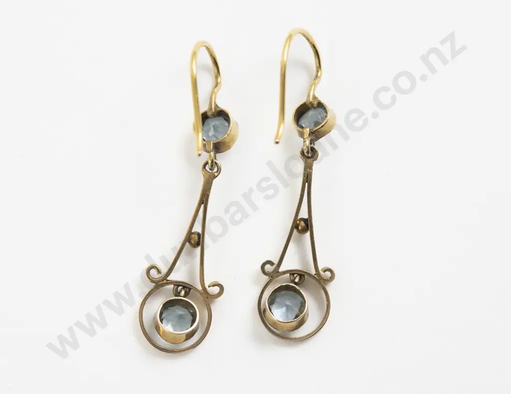 Pair 9ct Two Stone Topaz Pendant Drop Earrings Image 1++