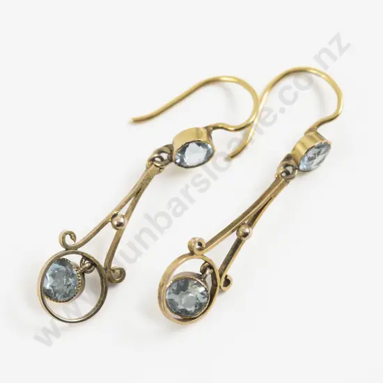 Pair 9ct Two Stone Topaz Pendant Drop Earrings