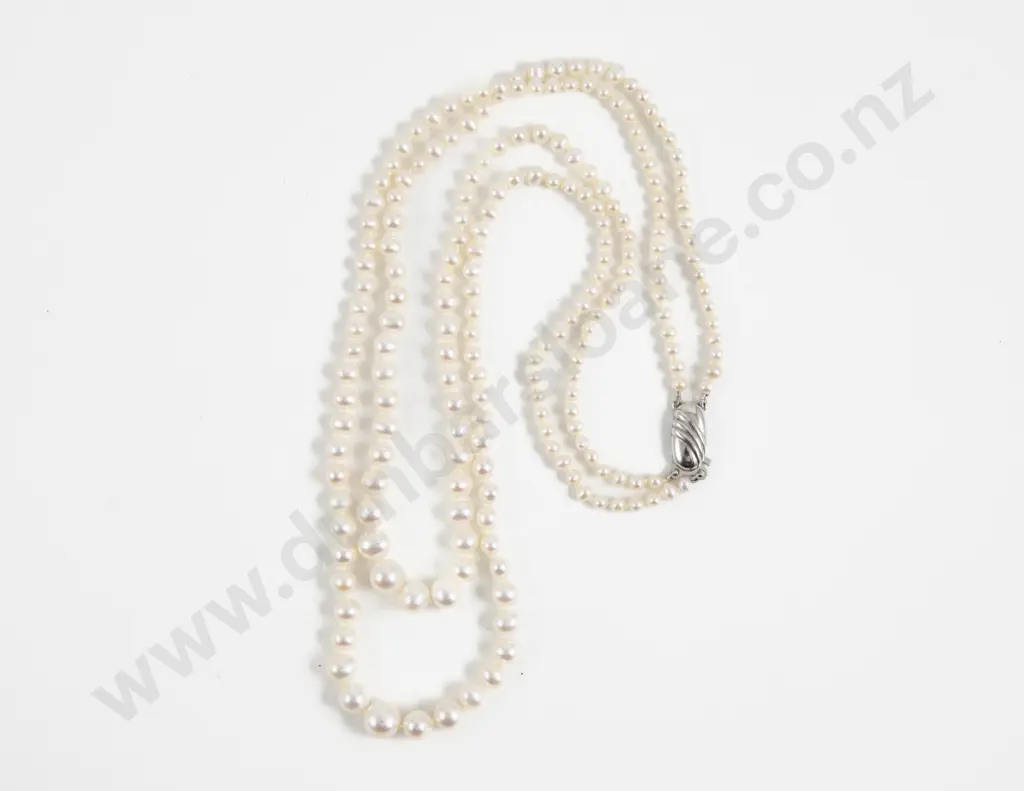 Double Strand Graduated Fresh Water Pearl Necklace Image 1++