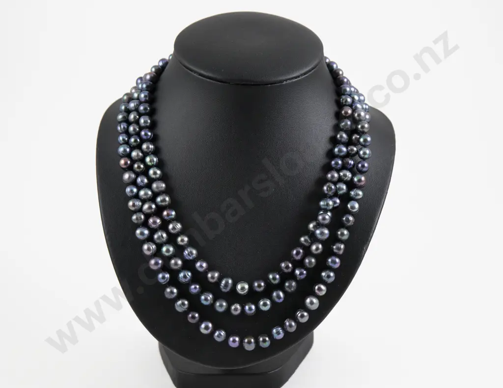Single Strand Black Lustre Fresh Water Pearl Opera Length Necklace Image 1++