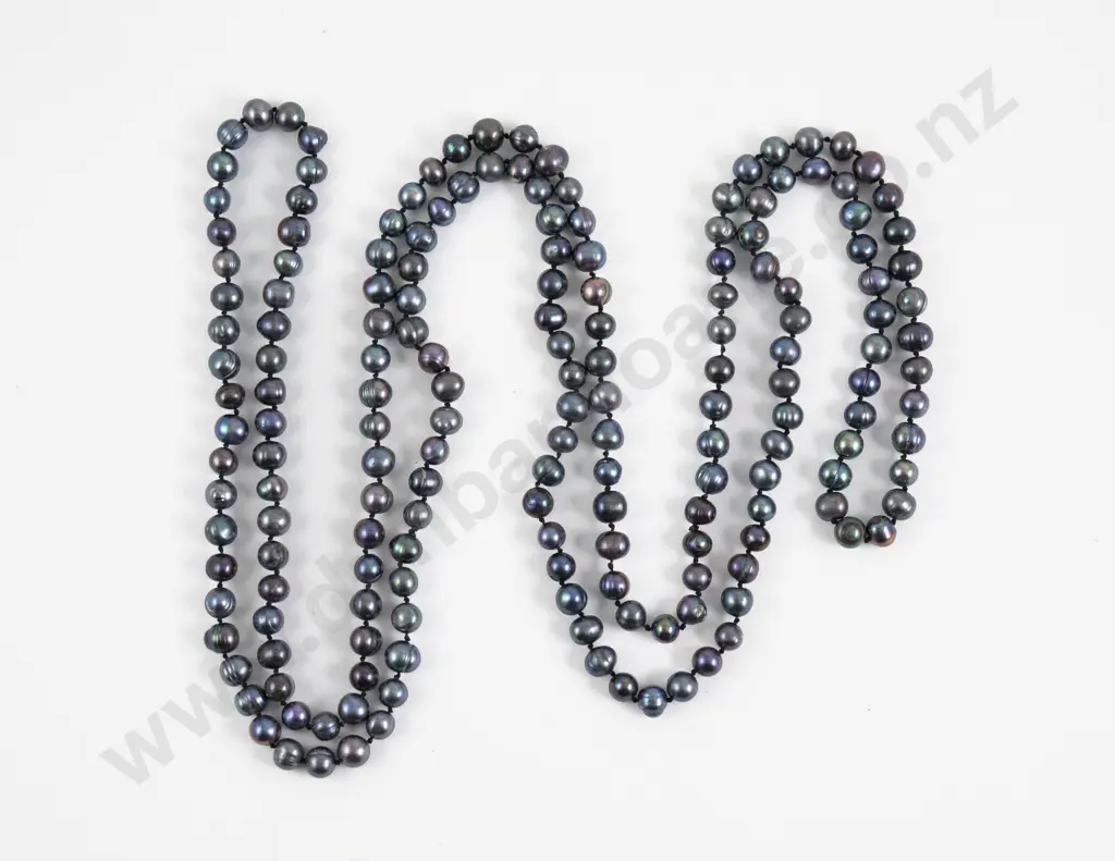 Single Strand Black Lustre Fresh Water Pearl Opera Length Necklace Image 1++