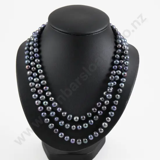 Single Strand Black Lustre Fresh Water Pearl Opera Length Necklace