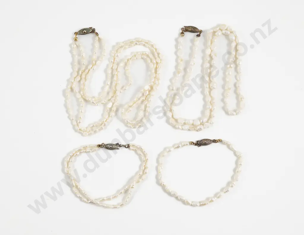 Two Fresh Water Pearl Necklaces with Matching Bracelets Image 1++