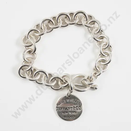 Faux Tiffany & Co Sterling Silver Circular Tag Charm Bracelet