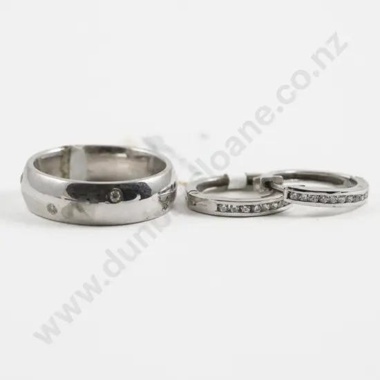 S/S Four Stone Cubic Zirconia Band Ring and Pair Hoop Earrings