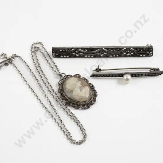 Two S/S and Marcasite Bar Brooches