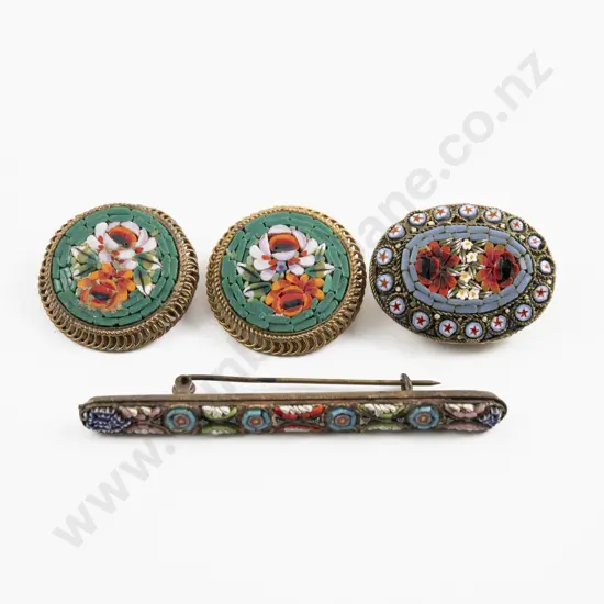 Vintage Three Italian Micro Mosaic Brooches and Pair Earrings