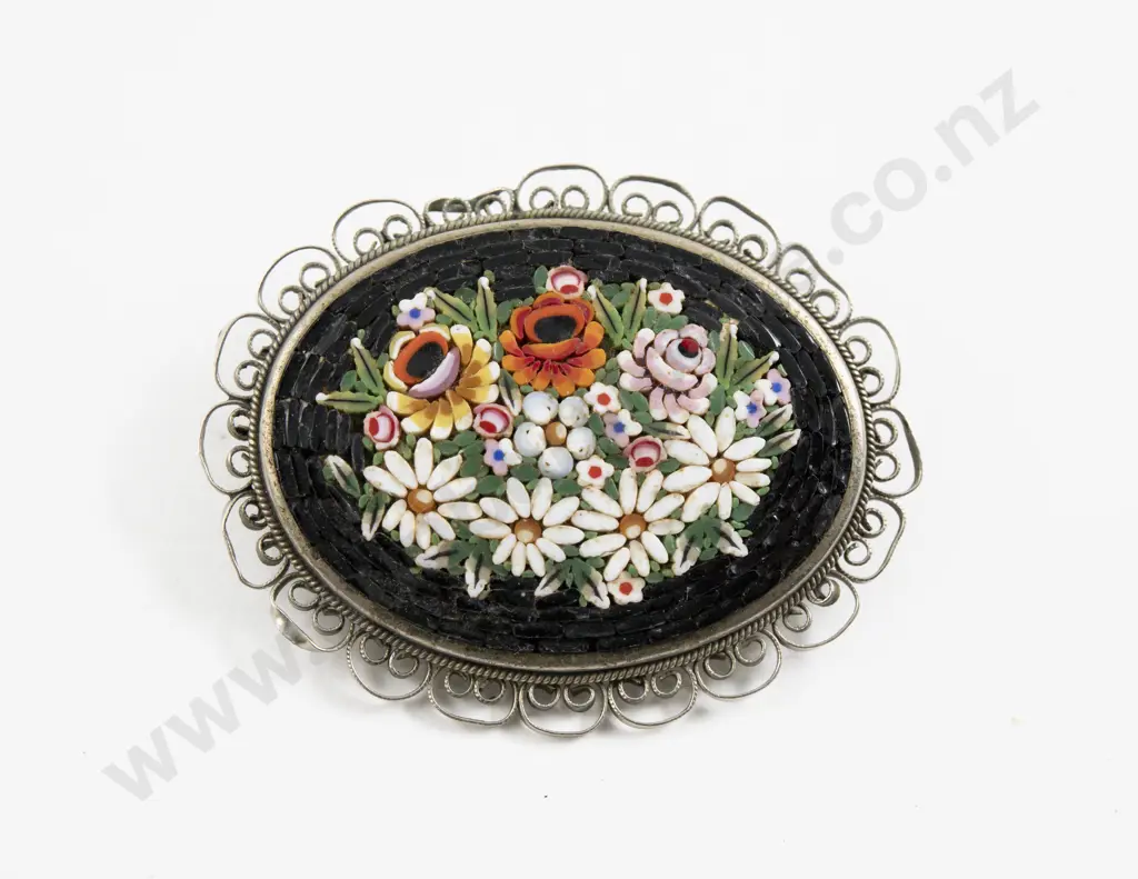 Vintage Italian Micro Mosaic Brooch Image 1++