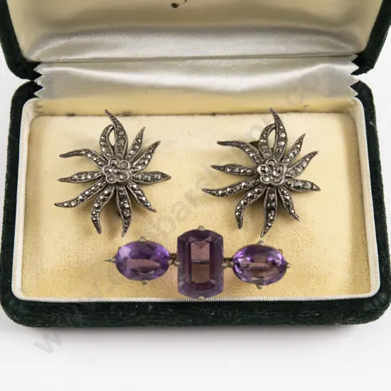 Victorian Silver Gilt Three Stone Amethyst Brooch