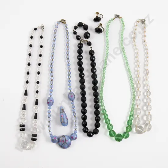 Four Vintage Crystal Bead Necklaces with Venetian Glass Bead Necklace