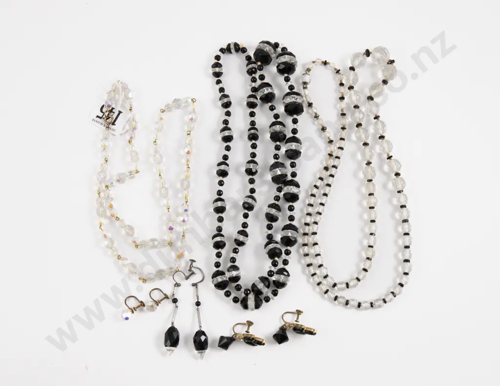 Three Crystal and Glass Bead Necklaces with Three Pairs of Earrings Image 1++